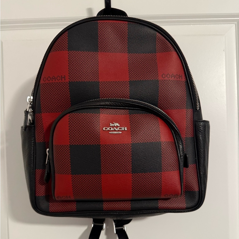 Coach Red and Black Checkered Backpack